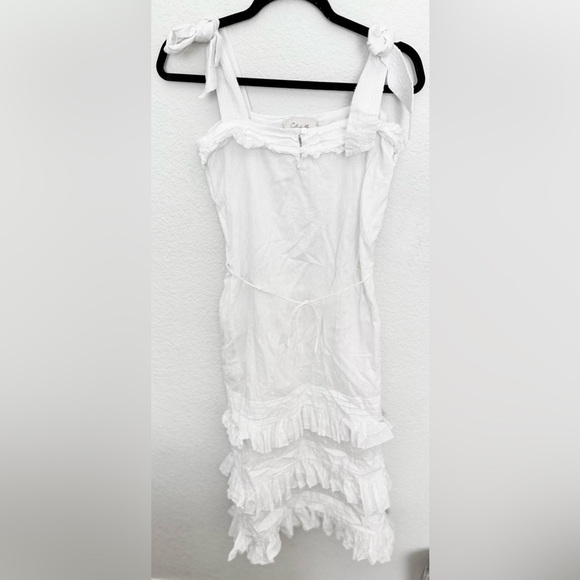 Cleobella Zane Dress Swiss Dot Ruffle Tiered Pinafore Bow Sleeve - Picture 2 of 8